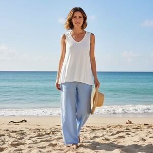 Soft Surroundings White V Neck Tank Top Petite Small Sleeveless Flowy Casual